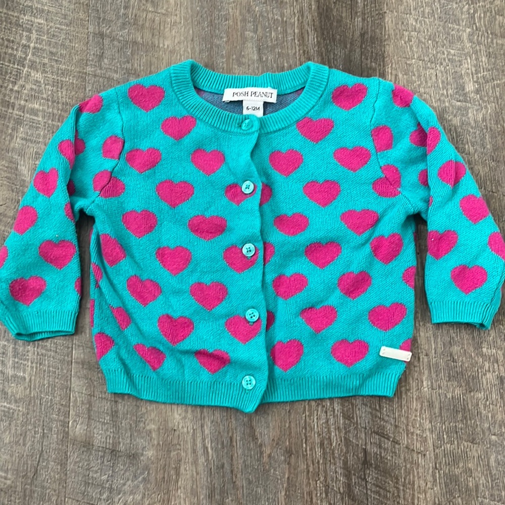 Posh Peanut Queen Of Hearts Cardigan Sweater Teal Pink